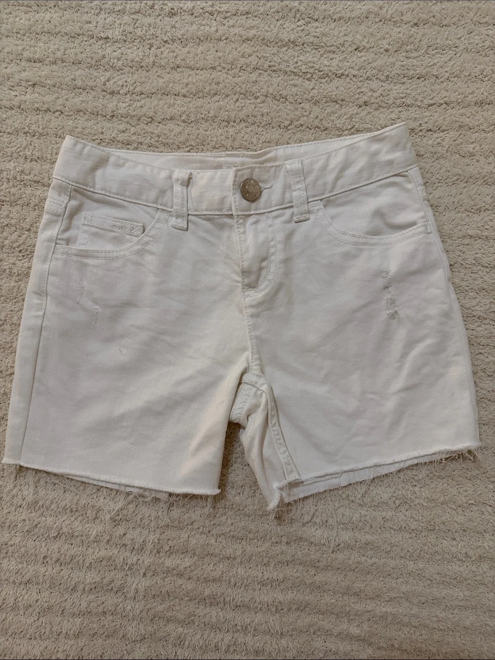 Justice White Frayed Hem Denim Shorts
